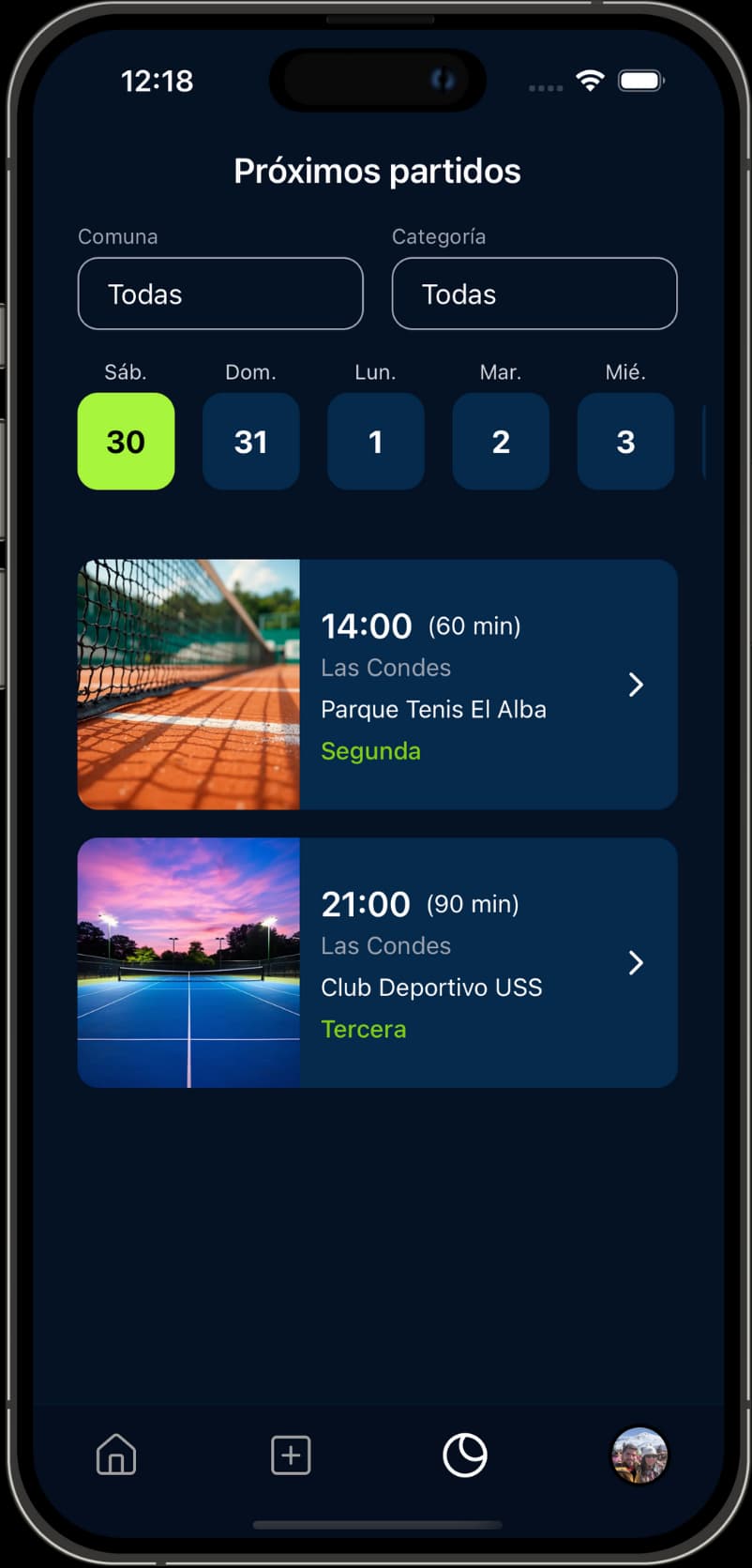 Crea o únete - Court app